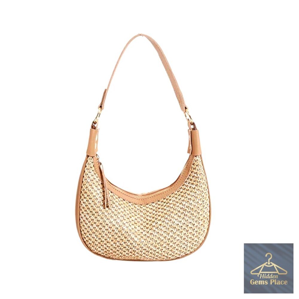 Straw Crescent Tote Mini Clutch Adjustable Crossbody Shoulder Bag